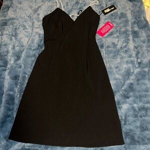 Black formal dress with pearl straps